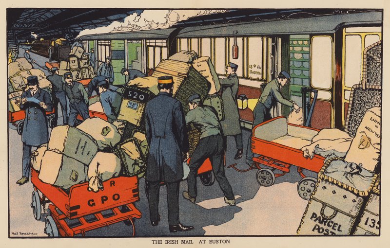 O Correio Irlandês em Euston (litografia a cores) de Thomas Somerfield