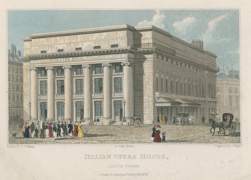 Casa de ópera italiana, frente sul, Londres de Thomas Talbot Bury