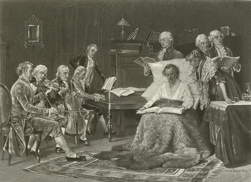 Mozart cantando seu Requiem (gravura) de Thomas W. Shields