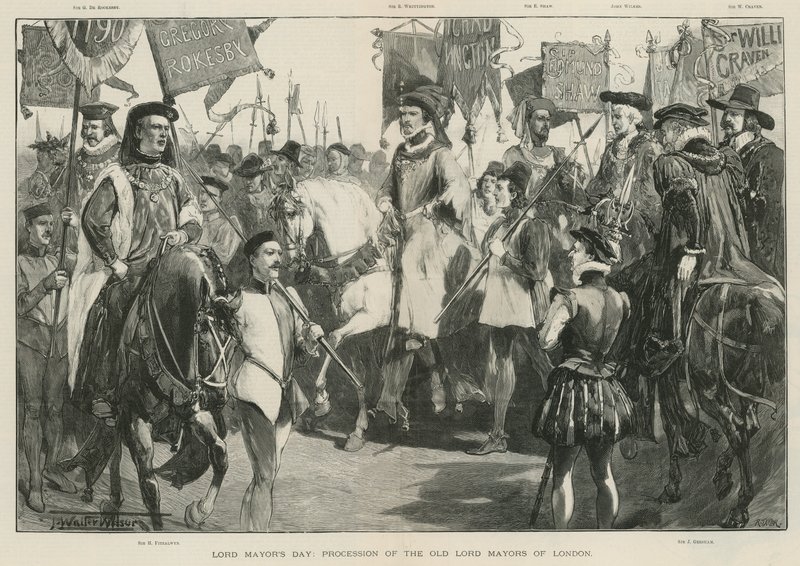 Dia do Lord Mayor: Procissão dos antigos Lord Mayors de Londres (litografia) de Thomas Walter Wilson