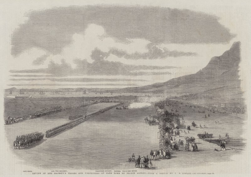 Revisão das tropas e voluntários de Sua Majestade na Cidade do Cabo por Prince Alfred de Thomas William Bowler