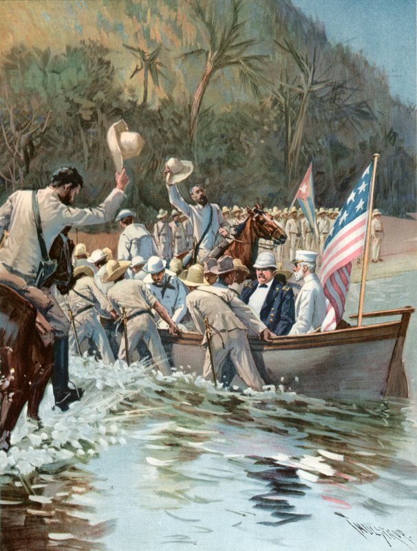 General Shafter e almirante Sampson Landing na praia de Aserradero, 20 de junho, para conferenciar com o general Garcia de Thure de Thulstrup
