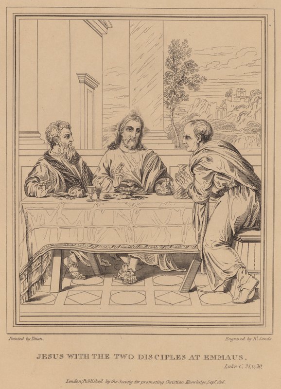 Jesus com os dois discípulos em Emaús, Lucas de Tiziano Vecelli