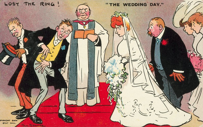 Noivo e seu padrinho não conseguem encontrar o anel no dia do casamento (cor litho) de Tom Browne