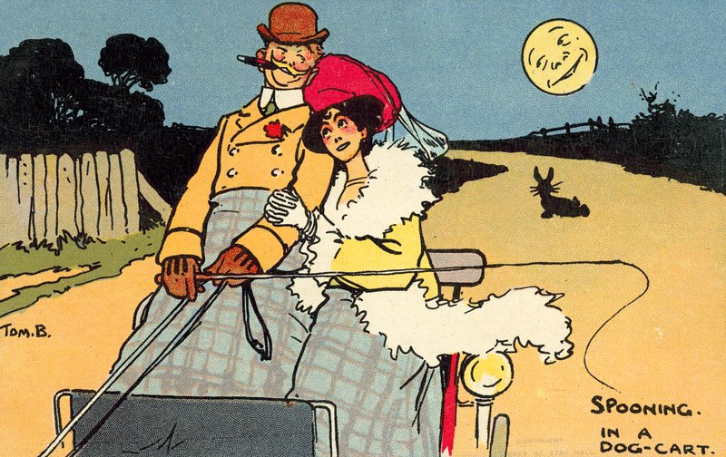 Spooning em um carrinho de cachorro (chromolitho) de Tom Browne