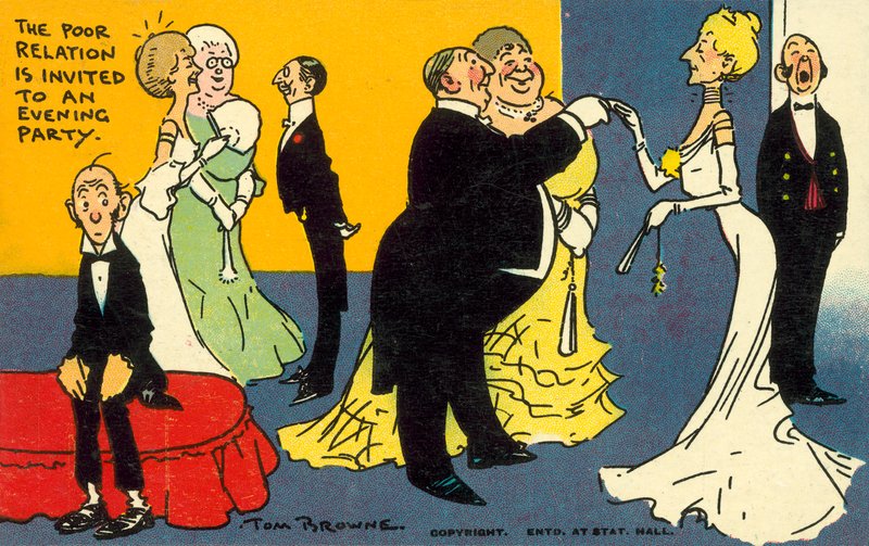 A relação pobre é convidada para uma festa à noite (chromolitho) de Tom Browne