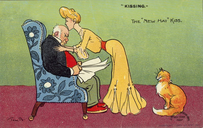 Mulher, beijando, dela, rabugento, marido de Tom Browne