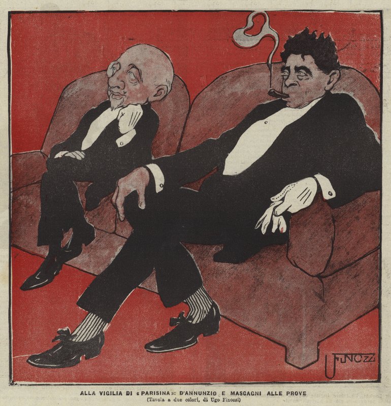 Gabriele DAnnunzio e Pietro Mascagni, compositores da ópera Parisina de Ugo Finozzi