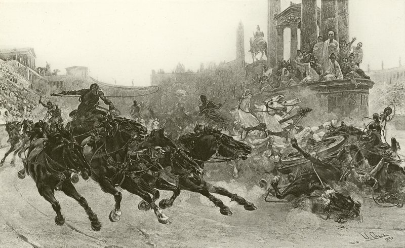 Roma sob Trajano - Uma corrida de carruagem (gravura) de Ulpiano Checa y Sanz