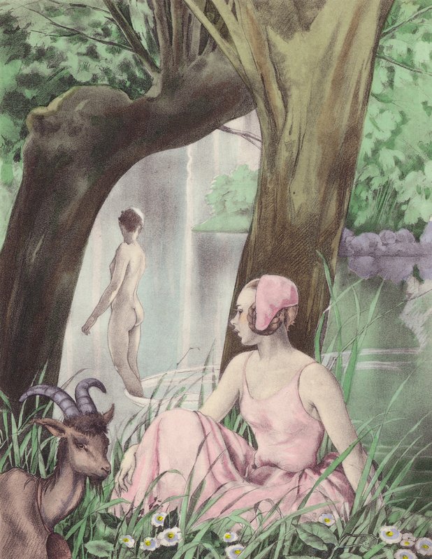 Ilustração de Brunelleschi para Contes et Nouvelles de La Fontaine (litografia a cores) de Umberto (after) Brunelleschi