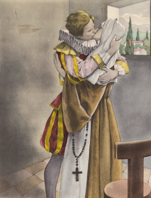 Ilustração de Brunelleschi para Contes et Nouvelles de La Fontaine (litografia a cores) de Umberto (after) Brunelleschi