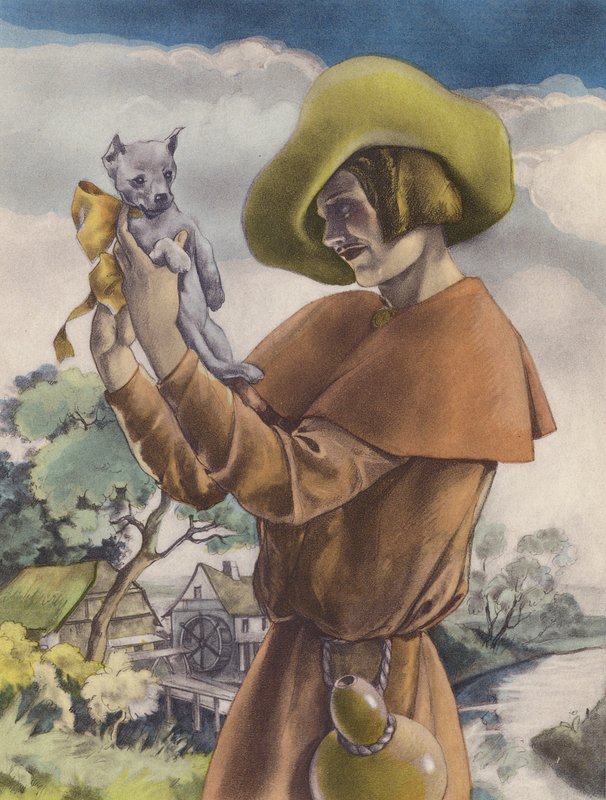Ilustração de Brunelleschi para Contes et Nouvelles de La Fontaine (litografia a cores) de Umberto (after) Brunelleschi