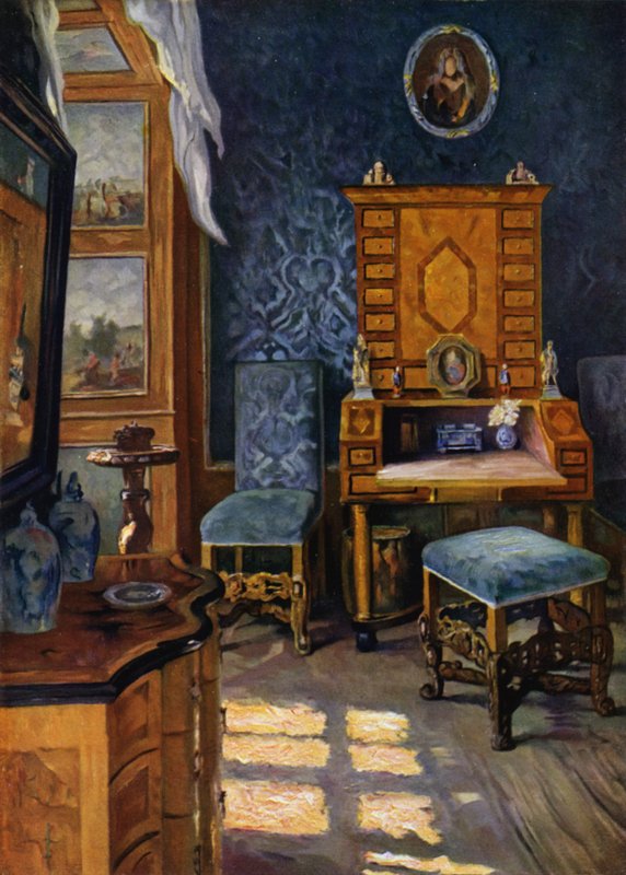 Salão azul no castelo Weikersheim, Wurttemberg, decoração barroca, sobre 1680-1700 de Unbekannt Unbekannt