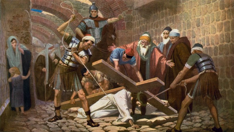 Jesus cai pela segunda vez enquanto carrega sua cruz de Unbekannt Unbekannt
