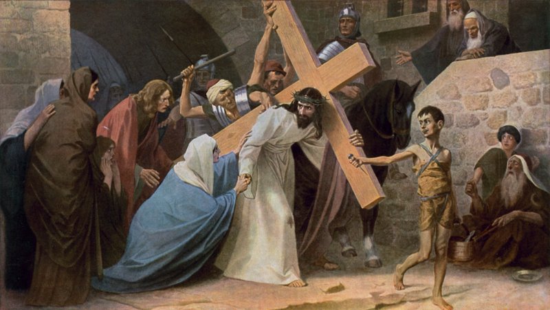 Jesus encontra sua mãe, Maria, enquanto carrega sua cruz de Unbekannt Unbekannt