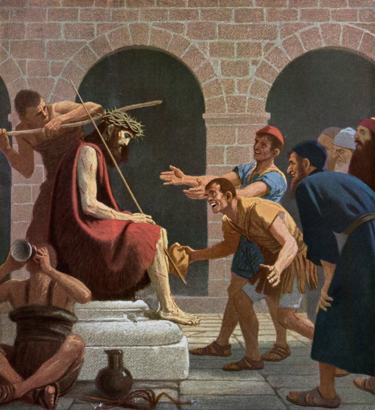 Jesus zombou de ser coroado com a coroa de espinhos de Unbekannt Unbekannt