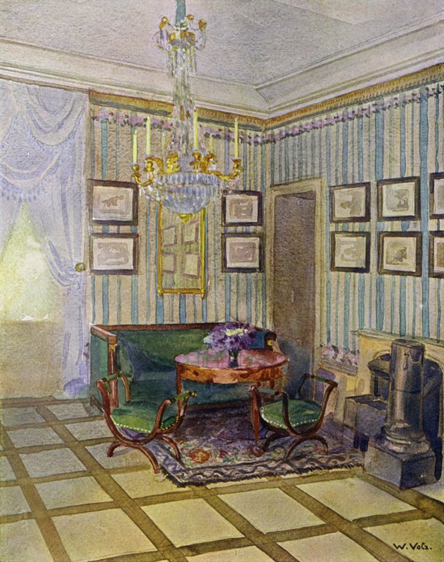 Sala de estar em Castle Stutensee, perto de Karlsruhe, Decorado em estilo clássico, cerca de 1800 de Unbekannt Unbekannt
