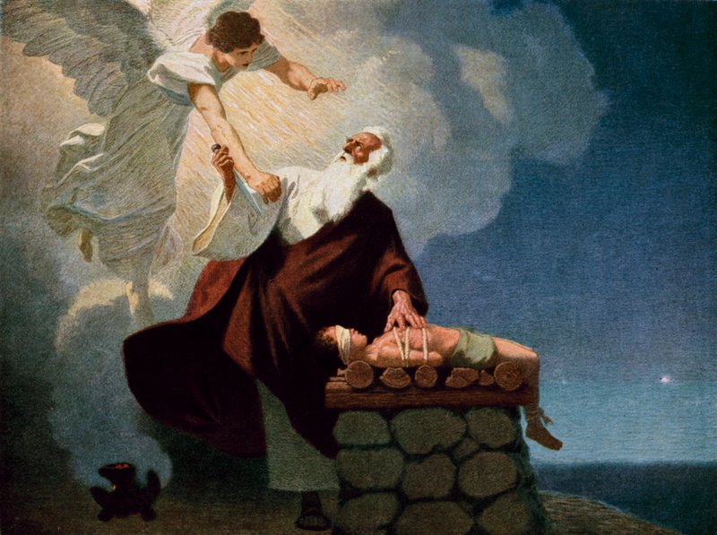 O anjo intervindo para impedir que Abraão sacrificasse seu filho Isaac de Unbekannt Unbekannt