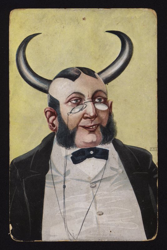 Homem com chifres de diabo ou de demônio (cor litho) de Josef Eberz