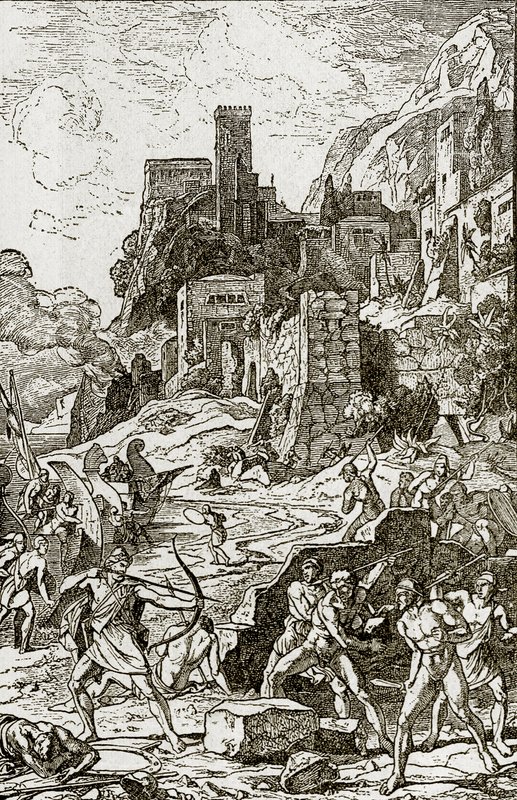 Vikings atacando os celtas, ilustração da história do homem por JW Buel de Unknown