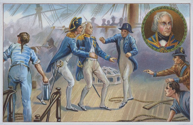 Lord Nelson ferido na Batalha de Trafalgar em 1805. (chromolitho) de Unknown artist