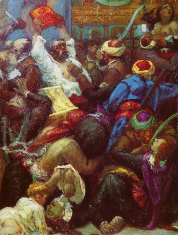 Chacina de cristãos na igreja de Batak, Bulgária, por tropas irregulares otomanas de Unknown artist