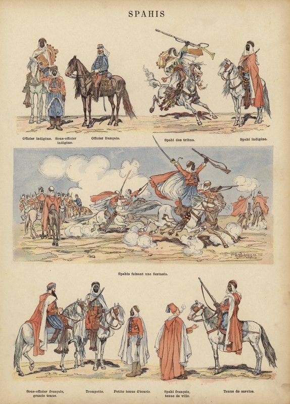 Spahis, soldados coloniais do exército francês (cor litho) de Victor Armand Poirson