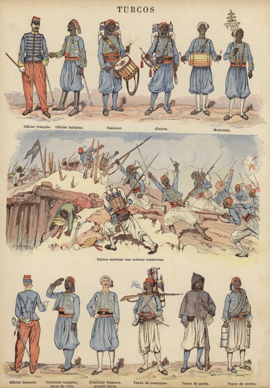 Turcos, soldados coloniais do exército francês (cor litho) de Victor Armand Poirson