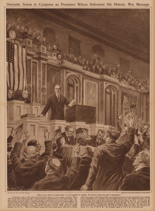 O Presidente dos EUA, Woodrow Wilson, pede ao Congresso que declare guerra à Alemanha de V. Perard
