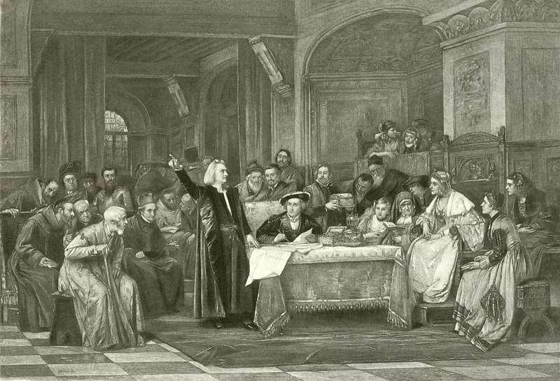 Columbus antes de Isabella (gravura) de Vaclav Brozik