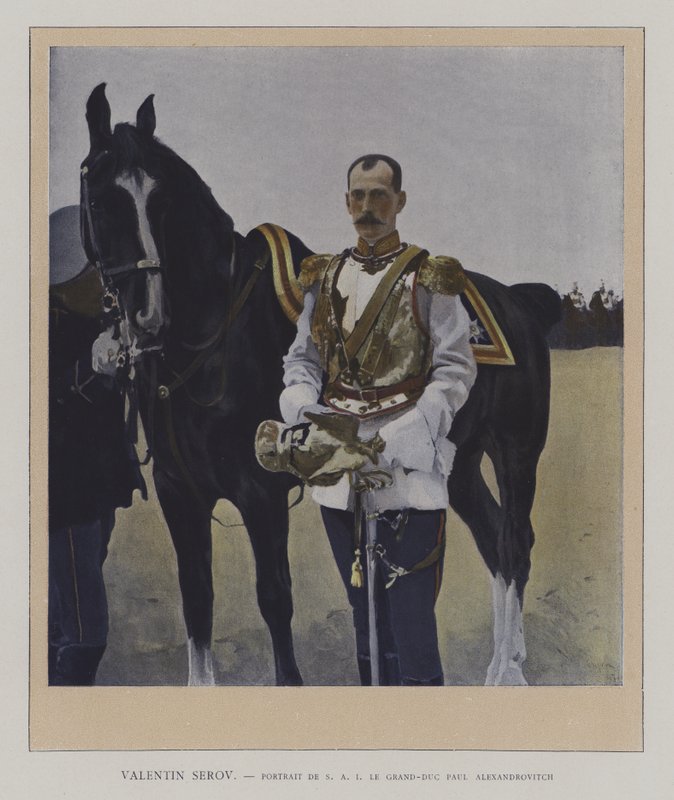 Retrato do Grão-Duque Paul Alexandrovich da Rússia (cor litho) de Valentin Aleksandrovich (after) Serov