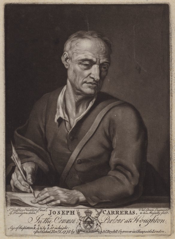 Joseph Carreras, poeta e capelão de Catherine de Bragança (mezzotint) de Valentine Green