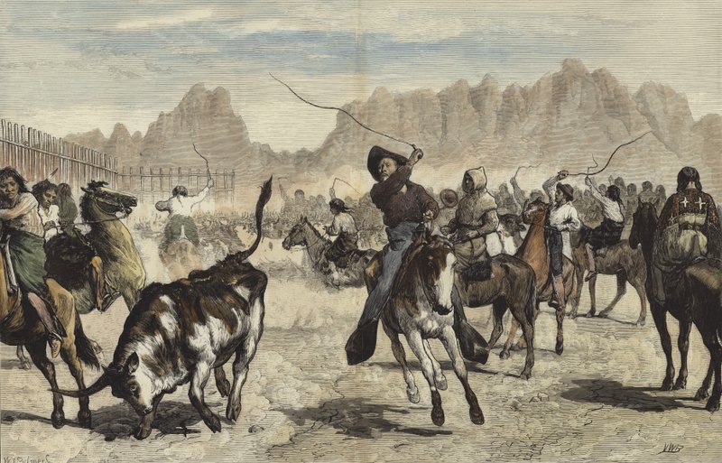 Condução de gado em um curral, Nebraska de Valentine Walter Lewis Bromley