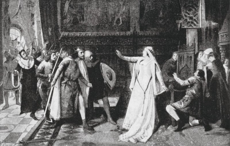 Maria de Molina a repelir os nobres (litografia) de Vicente Borras Abella