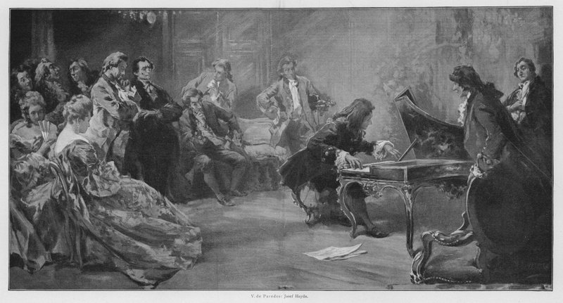 O compositor austríaco Joseph Haydn tocando piano (litho) de Vicente de (after) Paredes