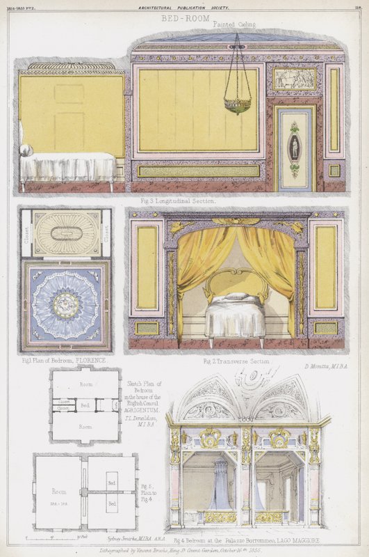 Quartos em Florença, a casa do Cônsul Inglês em Agrigentum, e a Casa Borromeo, Lago Maggiore, Itália (cor litho) de Vincent Brooks