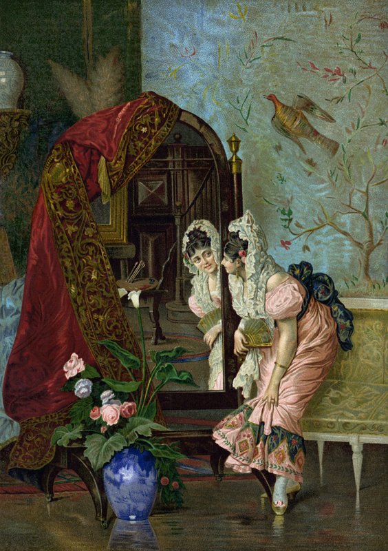 Coquetaria (chromolitho) de Vincente Gonzalez Palmaroli