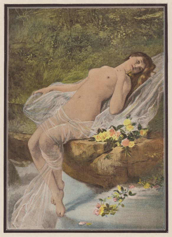 Mulher com flores (lito colorido) de Vlaho Bukovac