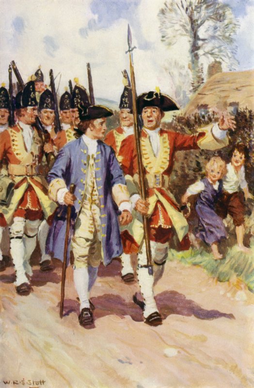 "Todo aquele dia o sargento e o jovem soldado marcharam juntos" (cor litho) de W.R.S. (after) Stott