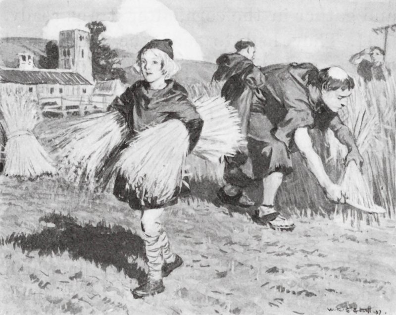 Bede no campo de colheita (litografia) de W.R.S. (after) Stott