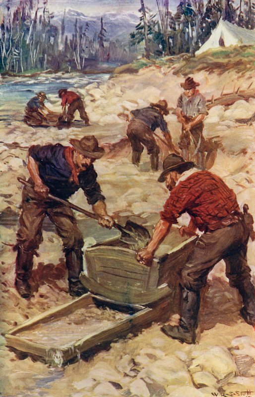 Lavagem a ouro nas margens do Frazer (cor litho) de W.R.S. (after) Stott