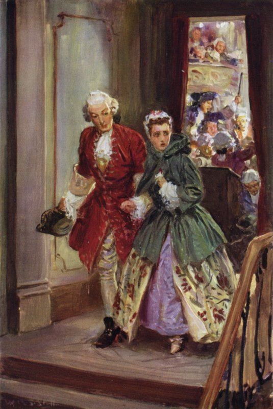 "Ela coloca-se sob a protecção de um jovem nobre" (cor litho) de W.R.S. (after) Stott