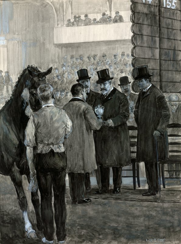 Rei Eduardo VII no Hackney Horse Show apresentando a taça de W.R.S. Stott