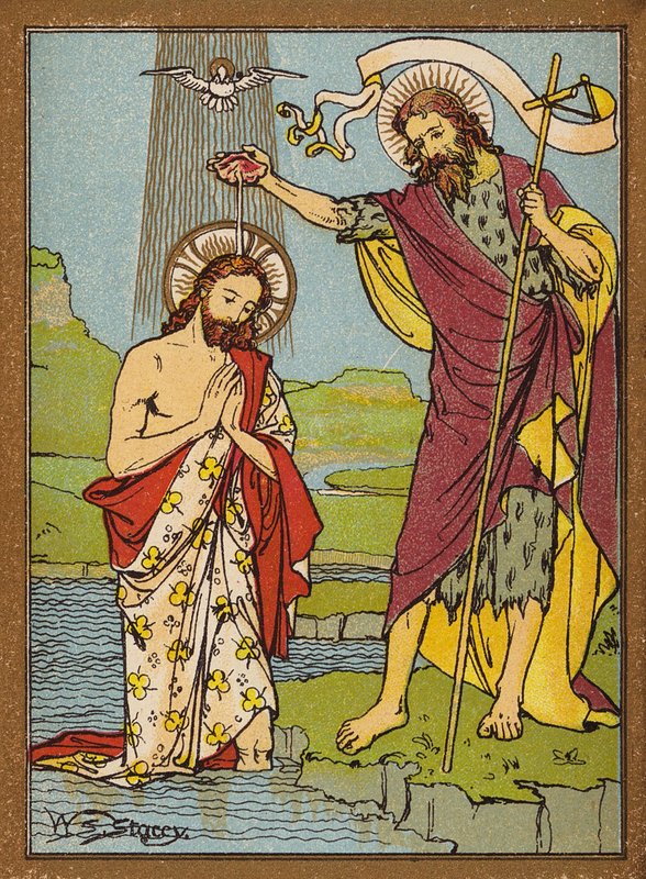 O Batismo de Jesus (litografia a cores) de W.S. Stacey