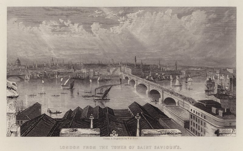 Londres da Torre de Saint Saviour (cor litho) de W. B. (after) Scott