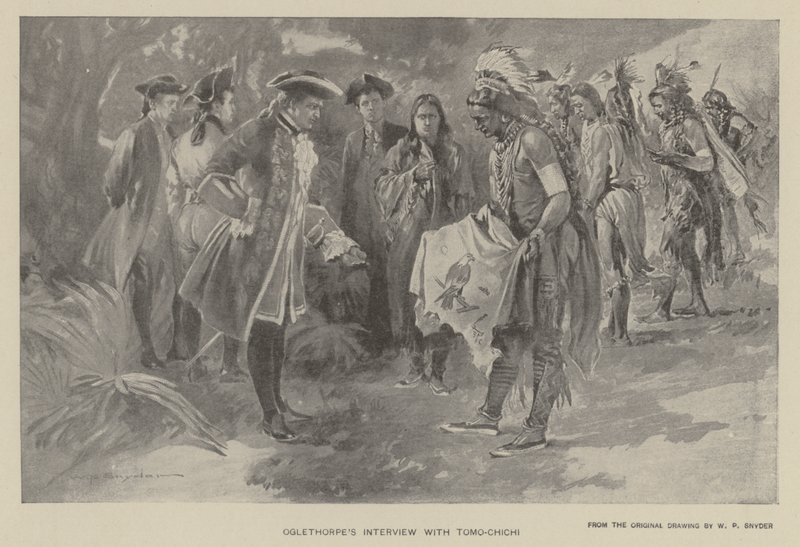 Entrevista de Oglethorpe com Tomochichi (litho) de W. P. Snyder