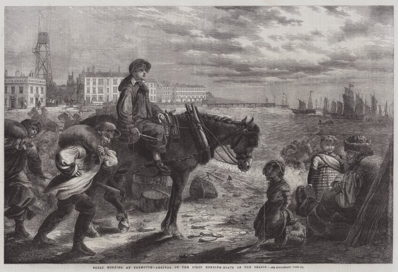 De manhã cedo em Yarmouth, chegada dos primeiros barcos de arenque da temporada de W. R. Woods