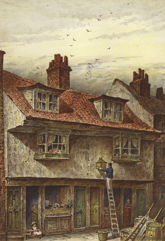 Casas antigas, colina do açafrão (chromolitho) de Waldo Sargeant