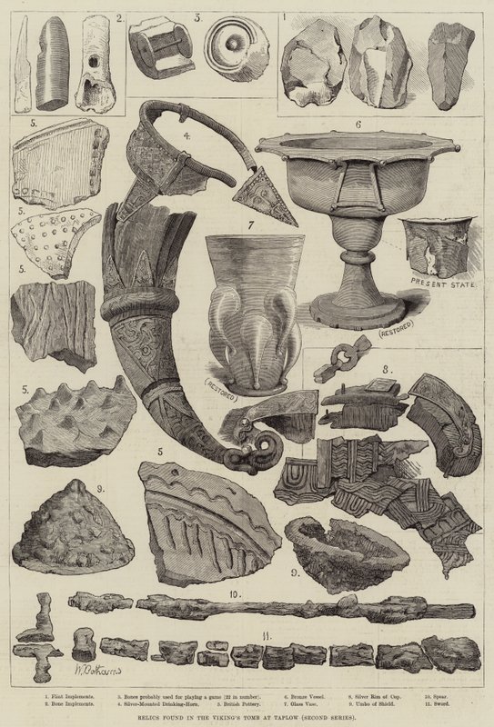 Relíquias encontradas no túmulo do Viking em Taplow de Walter Bothams