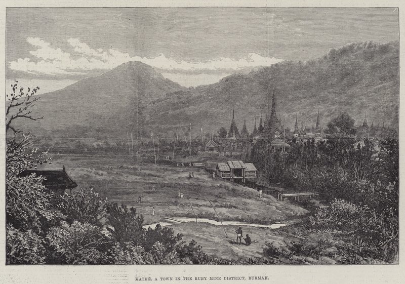 Kathe, uma cidade no distrito de mina de rubi, Burmah de Walter Paget